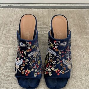Embroidered Navy Mules